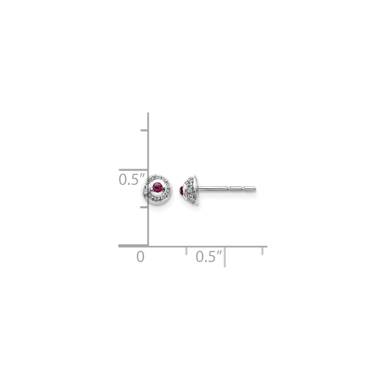 14k White Gold Stud Earrings with Rhodolite Garnet Center and Diamond Halo