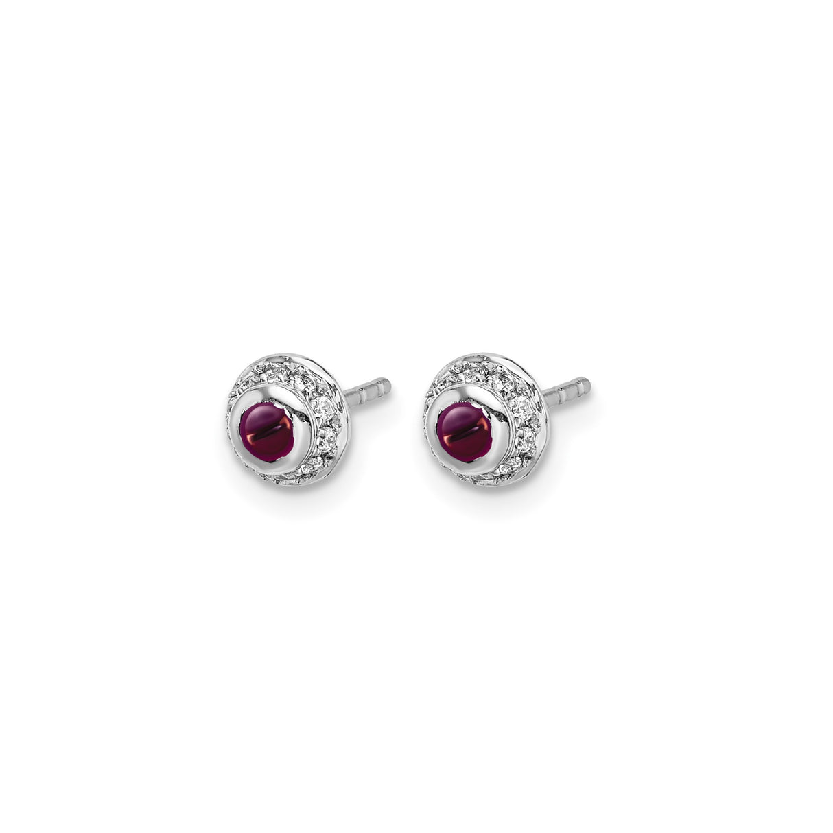 14k White Gold Stud Earrings with Rhodolite Garnet and Diamond Halo