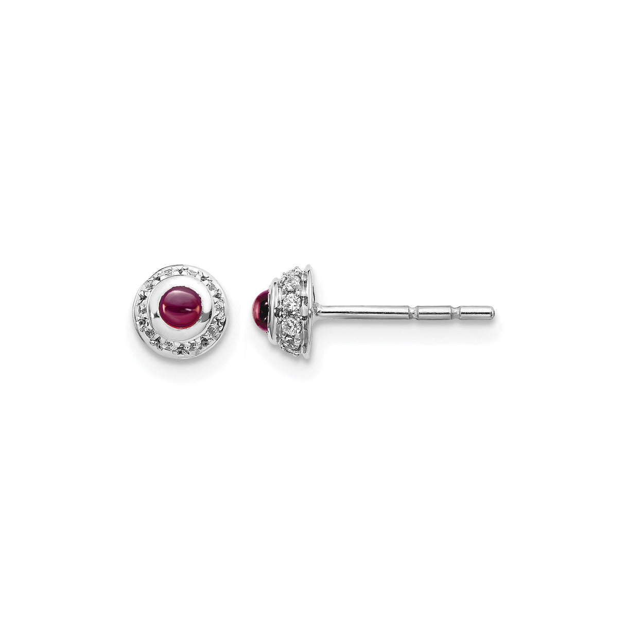 14k White Gold Stud Earrings with Rhodolite Garnet and Diamond Halo