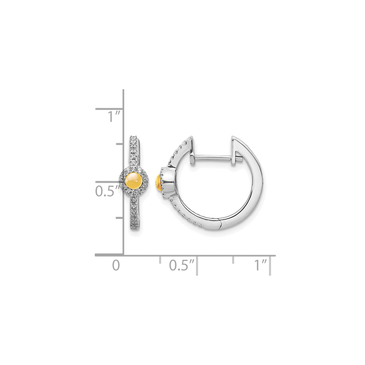 14k White Gold Hoop Earrings with Citrine and Diamond Accents, Halo Setting