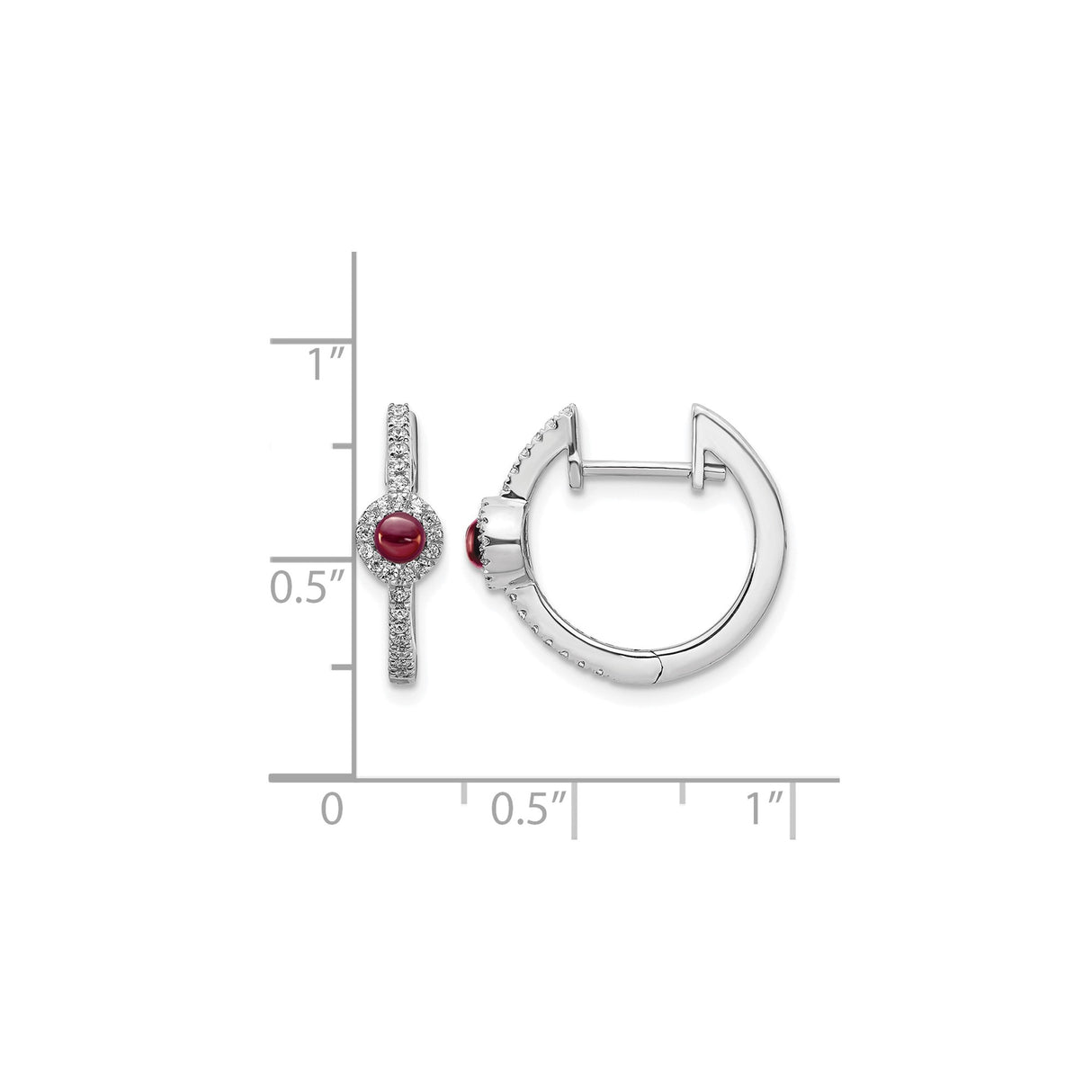 14k White Gold Hoop Earrings with Garnet and Diamond Accents, Classic Formal Huggies for Women