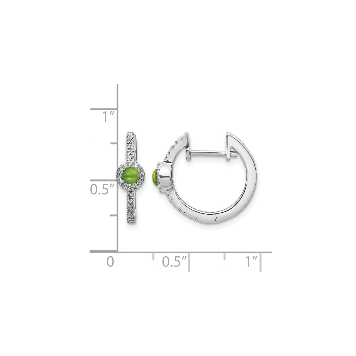 14k White Gold Hoop Earrings with Peridot and Diamond Halo Accents