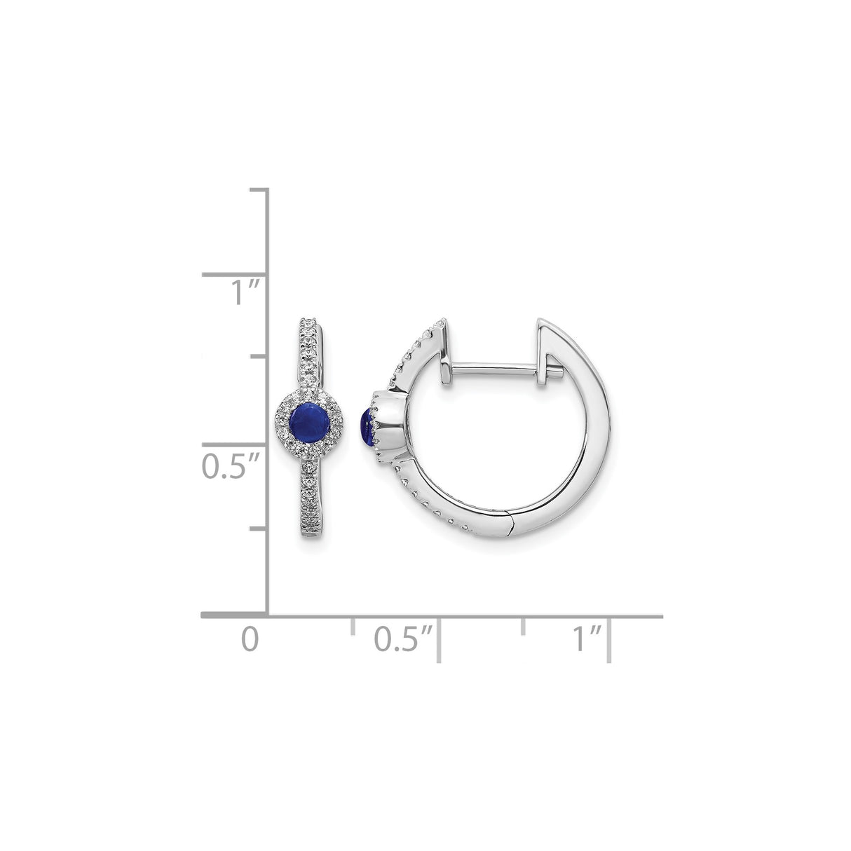 14k White Gold Hoop Earrings with Blue Sapphire and Diamond Halo Setting