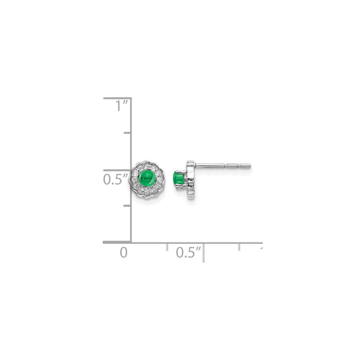14k White Gold Stud Earrings with Emerald and Diamond, Floral Halo Design