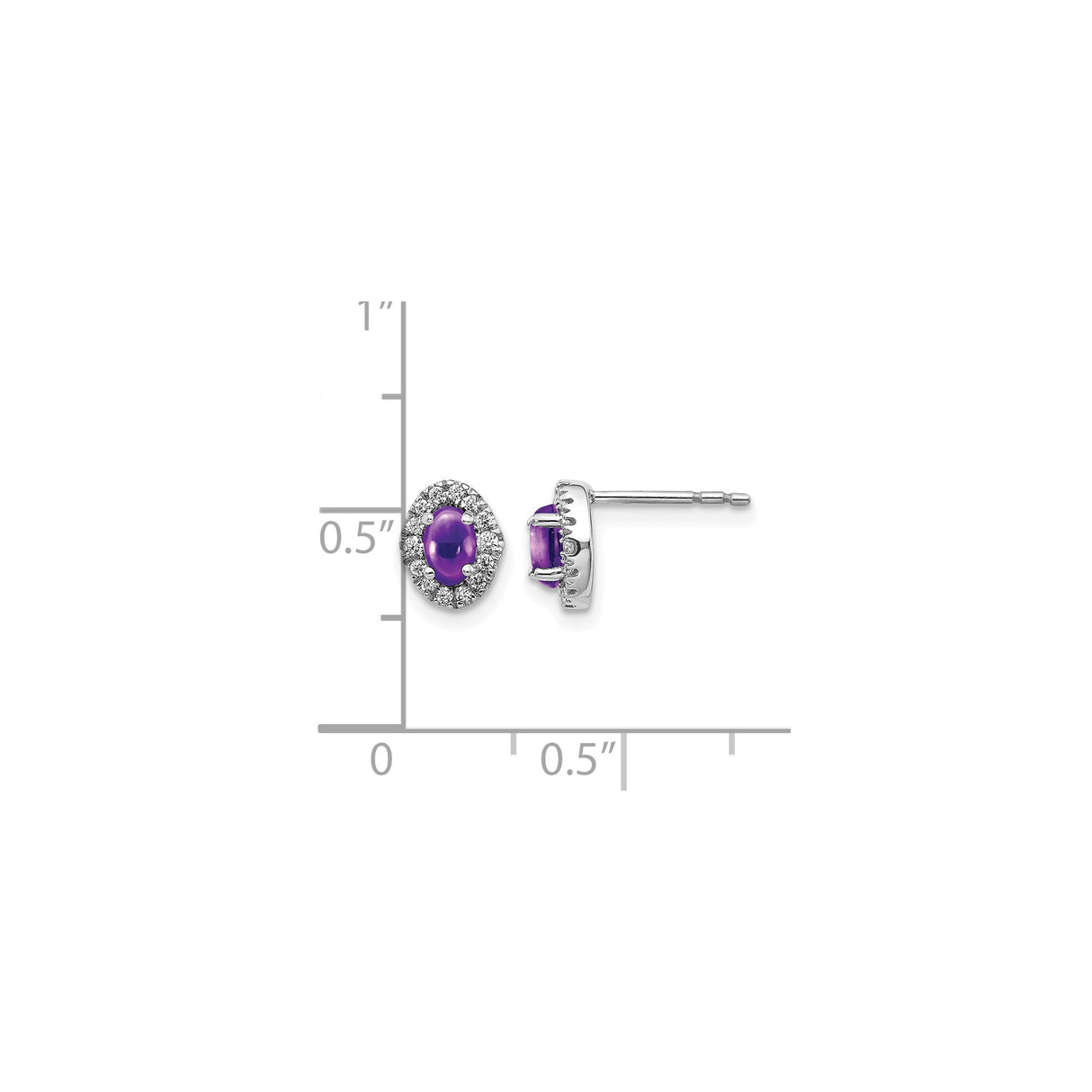14k White Gold Stud Earrings with Oval Amethyst and Diamond Halo Accents