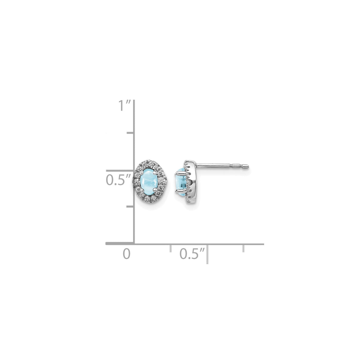 14k White Gold Stud Earrings with Oval Aquamarine and Diamond Halo