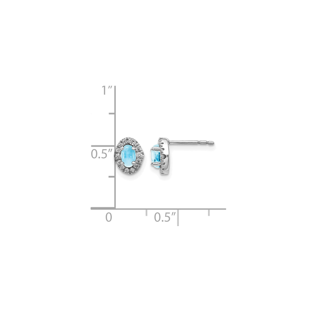 14k White Gold Stud Earrings with Swiss Blue Topaz and Diamond Halo Design