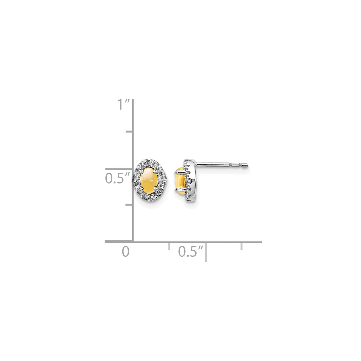 14k White Gold Citrine Stud Earrings with Diamond Halo Accent Stones