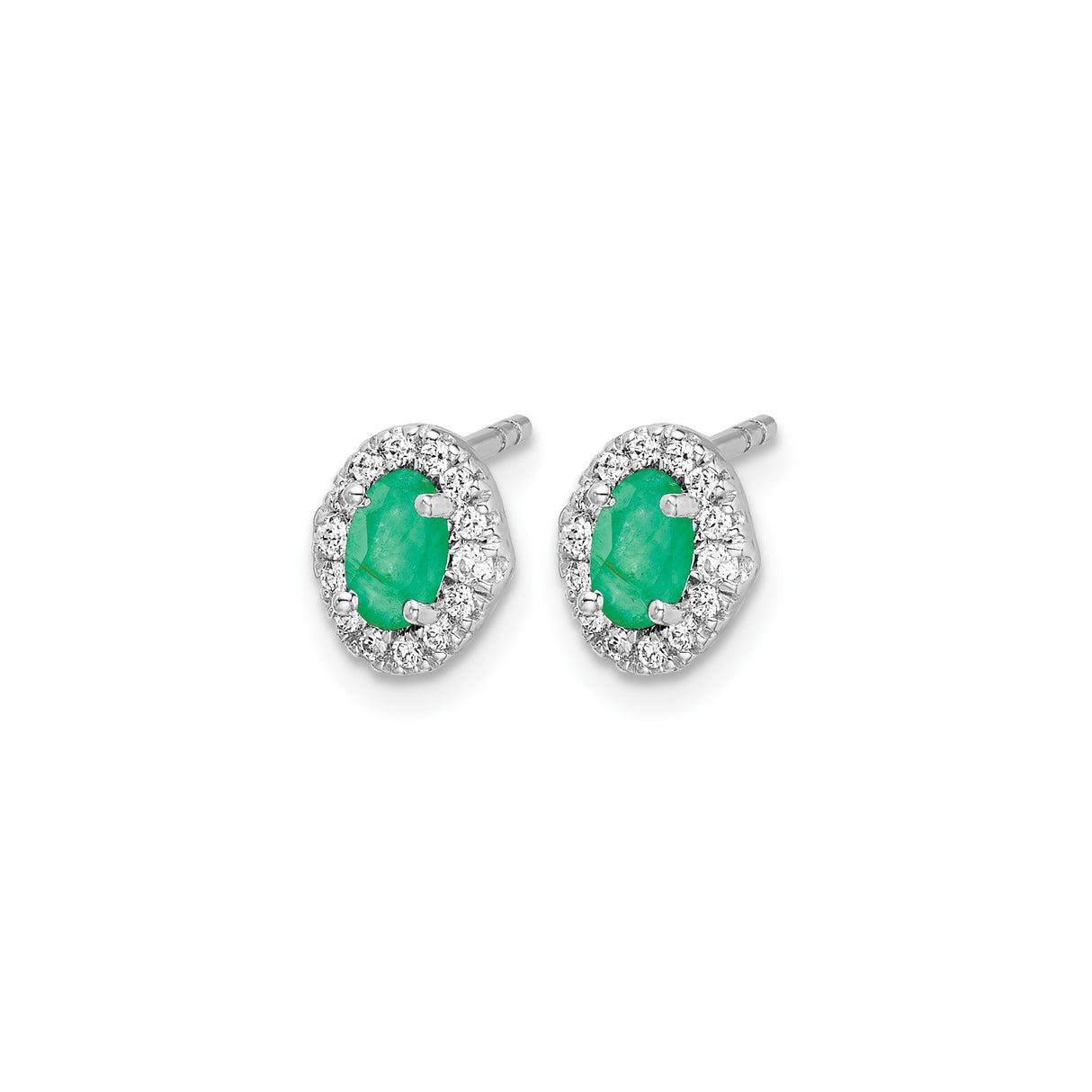 14k White Gold Stud Earrings with Created Emerald and Lab Grown Diamond Halo