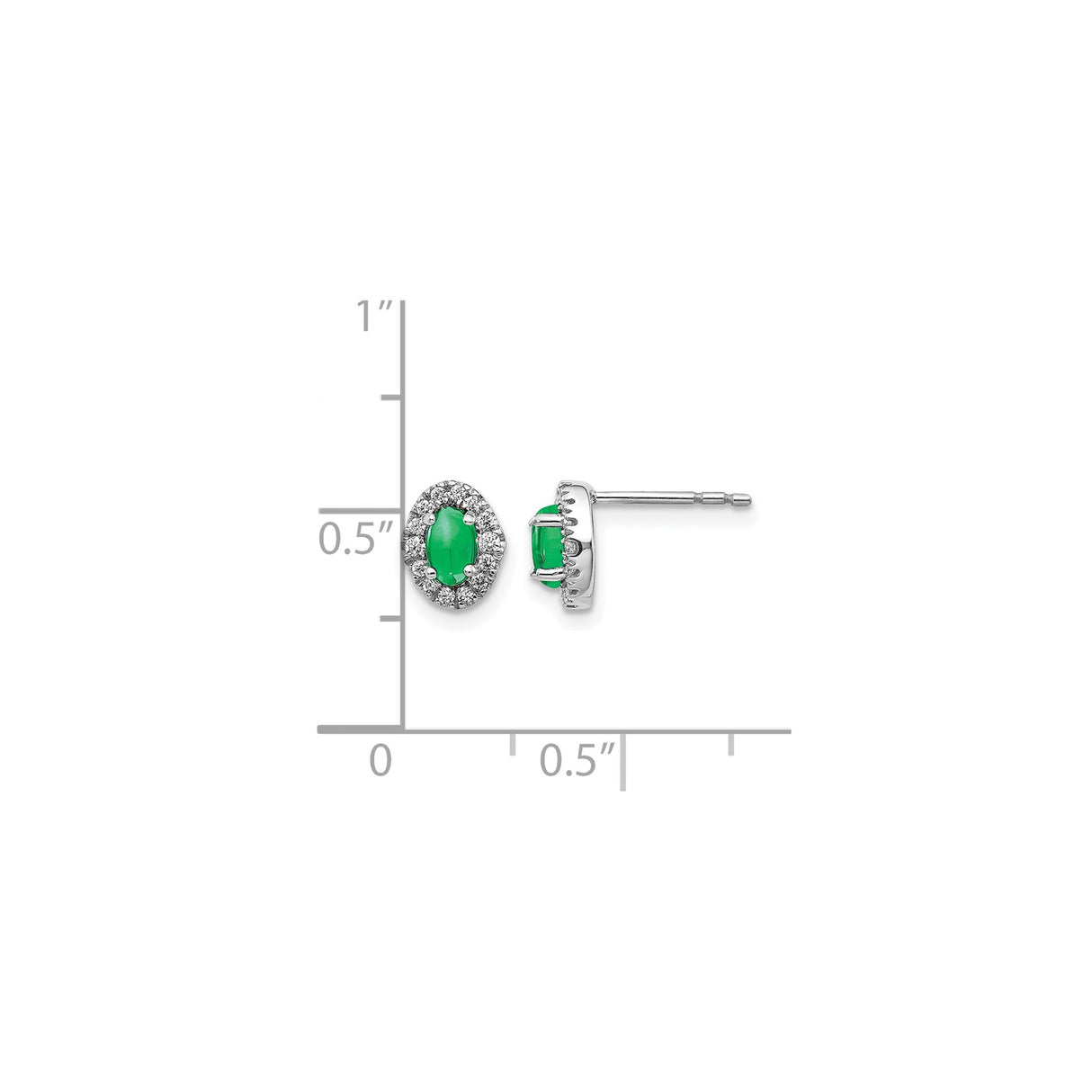 14k White Gold Stud Earrings with Created Emerald and Lab Grown Diamond Halo
