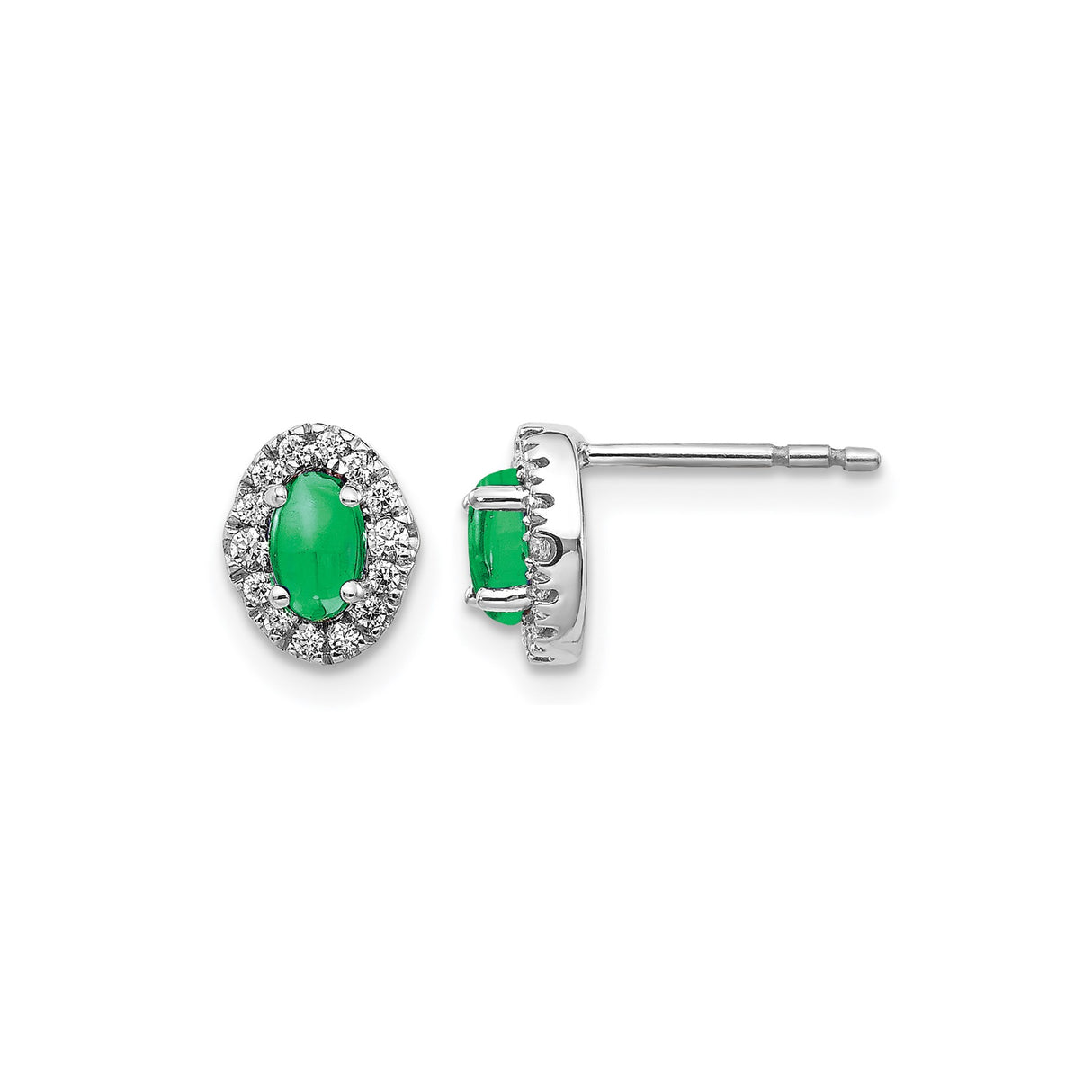 14k White Gold Stud Earrings with Created Emerald and Lab Grown Diamond Halo