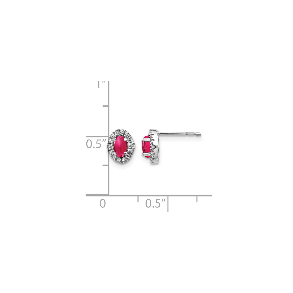 14k White Gold Ruby and Diamond Stud Earrings, Oval Cut Halo Design for Women