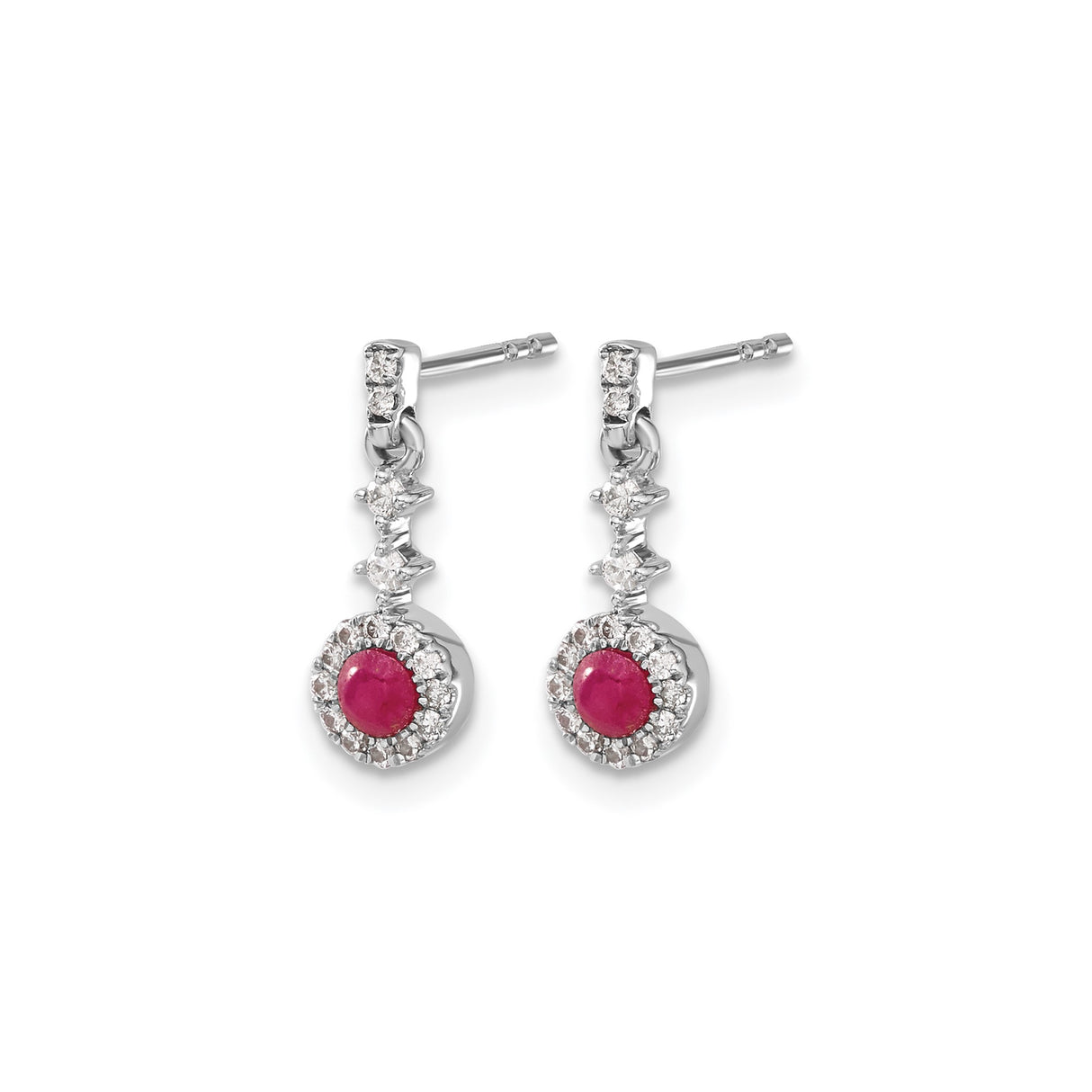14k White Gold Dangle Earrings with Ruby and Diamond Halo Drops