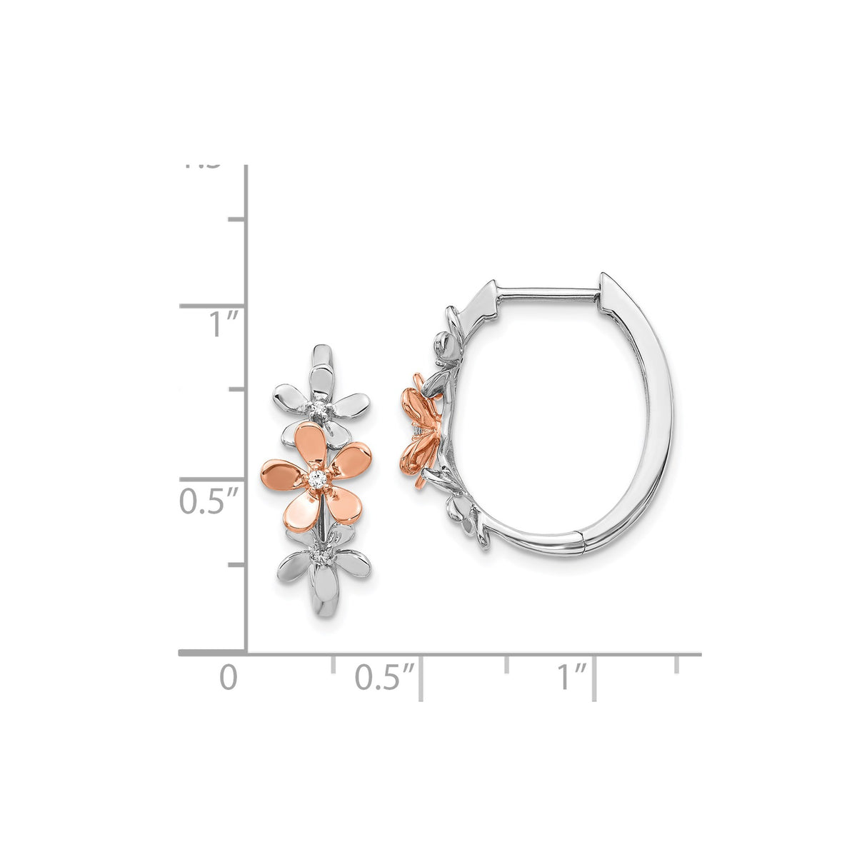 14k Yellow Gold Hoop Earrings with Diamond Accents, Two-Tone Floral Design for Women