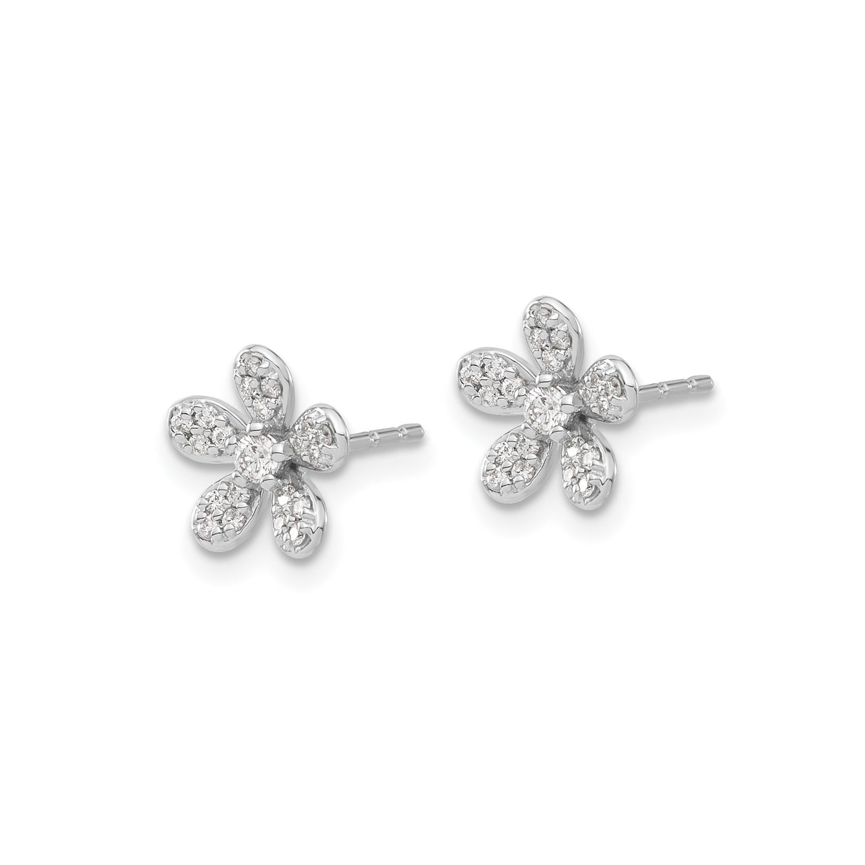 14k White Gold Floral Stud Earrings with Diamond Accents in Five Petal Design