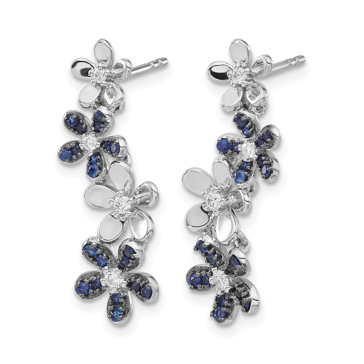 14k White Gold Drop Earrings with Diamond Floral Openwork Design for Women