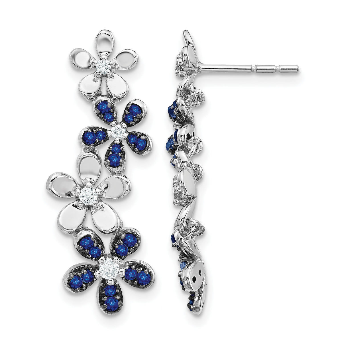 14k White Gold Drop Earrings with Diamond Floral Openwork Design for Women