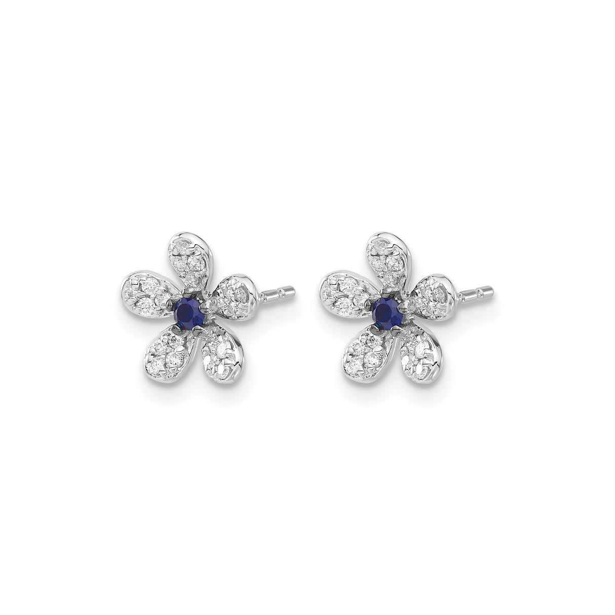 14k White Gold Flower Stud Earrings with Sapphire and Diamond Accents for Women
