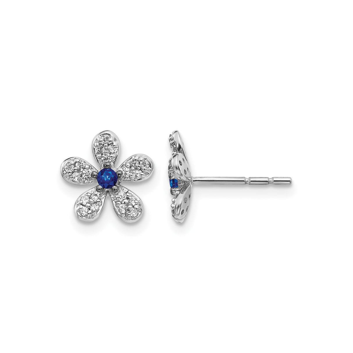 14k White Gold Flower Stud Earrings with Sapphire and Diamond Accents for Women