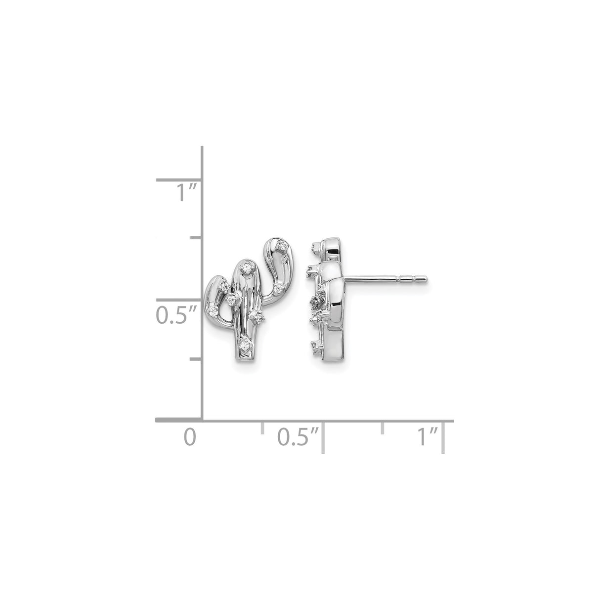 14k White Gold Cactus Stud Earrings with Diamond Accents, Boho Desert Nature Style