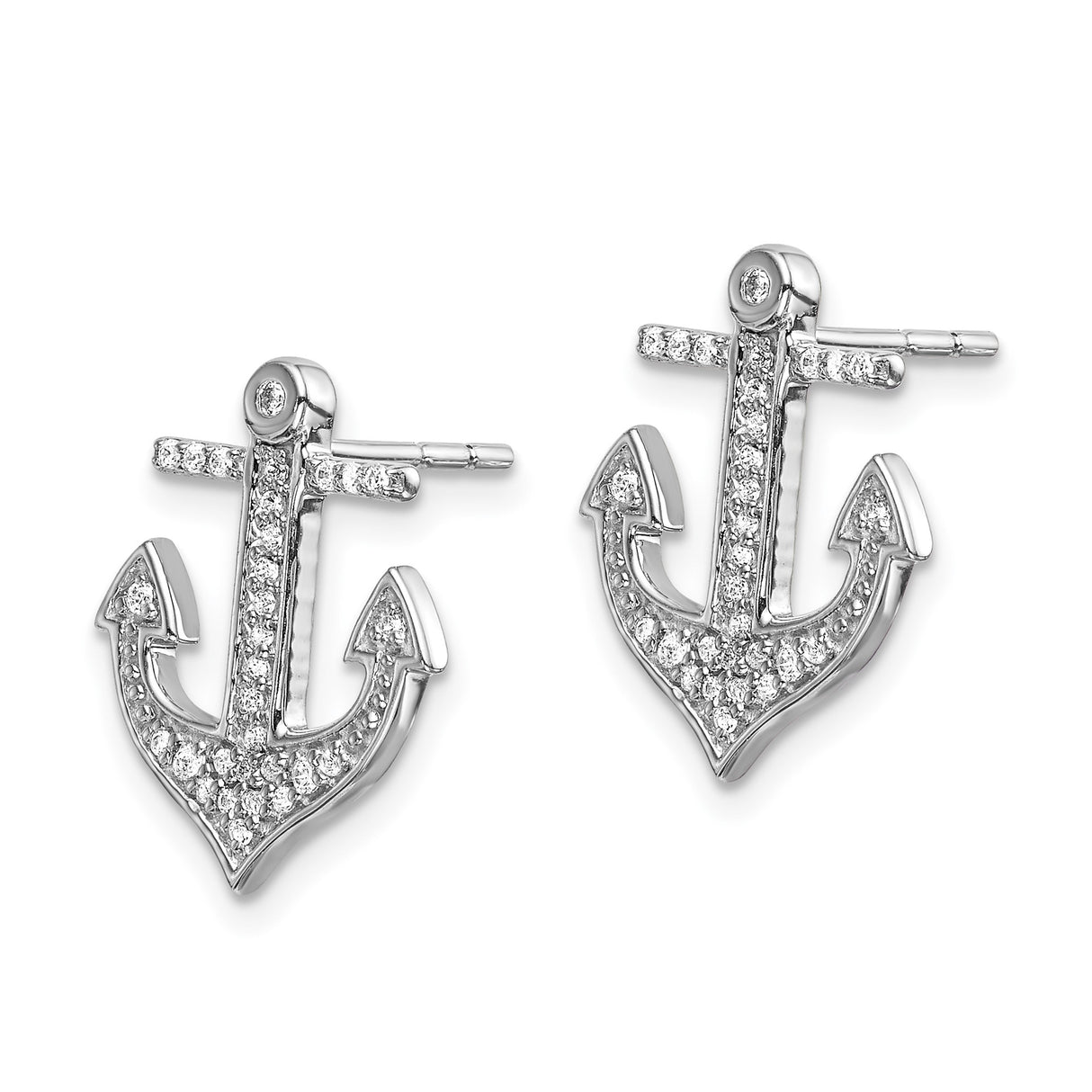 14k White Gold Anchor Stud Earrings with Diamond Pavé, Nautical Faith Design for Women