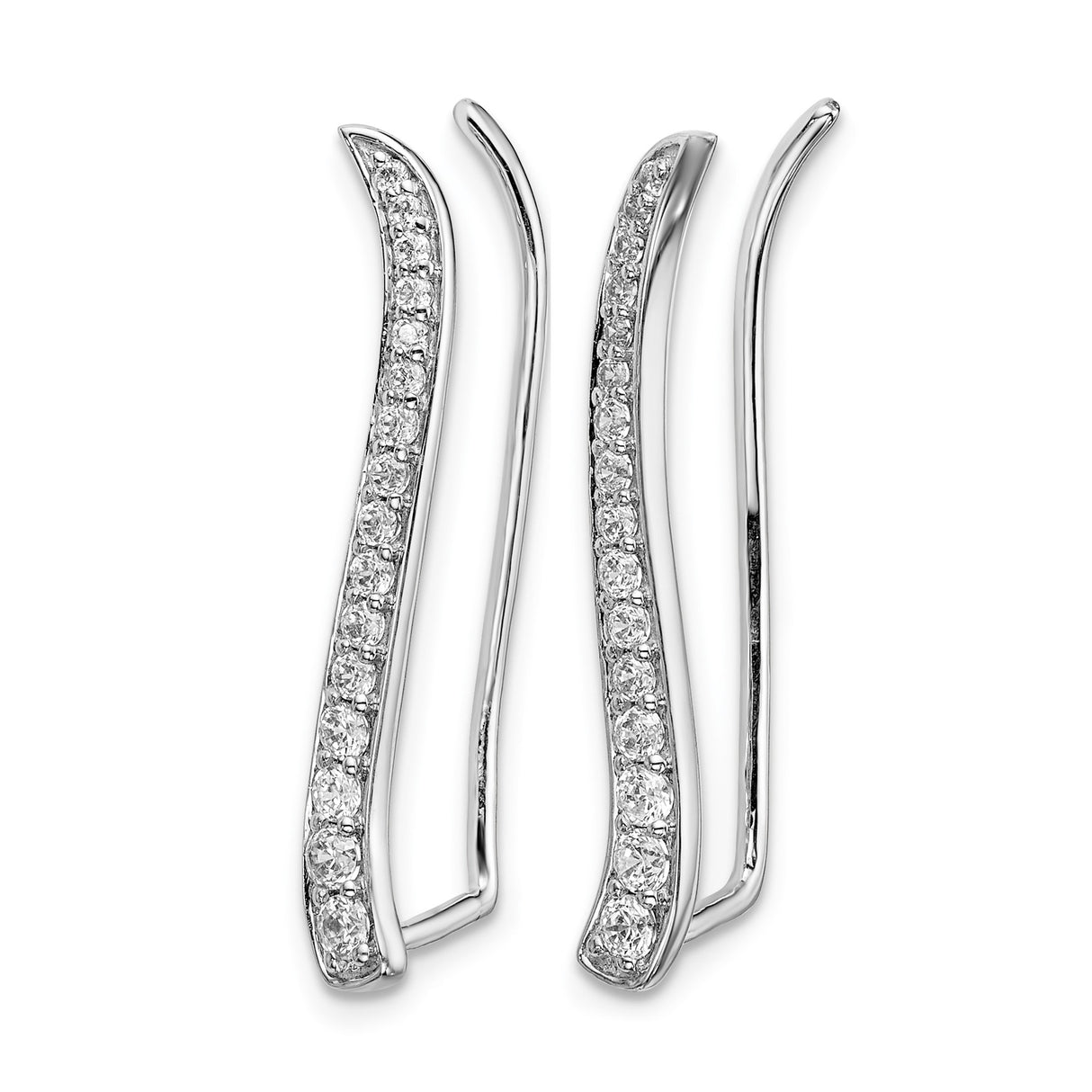 14k White Gold Diamond Ear Climber Earrings, Sleek Curved Modern Design for Women