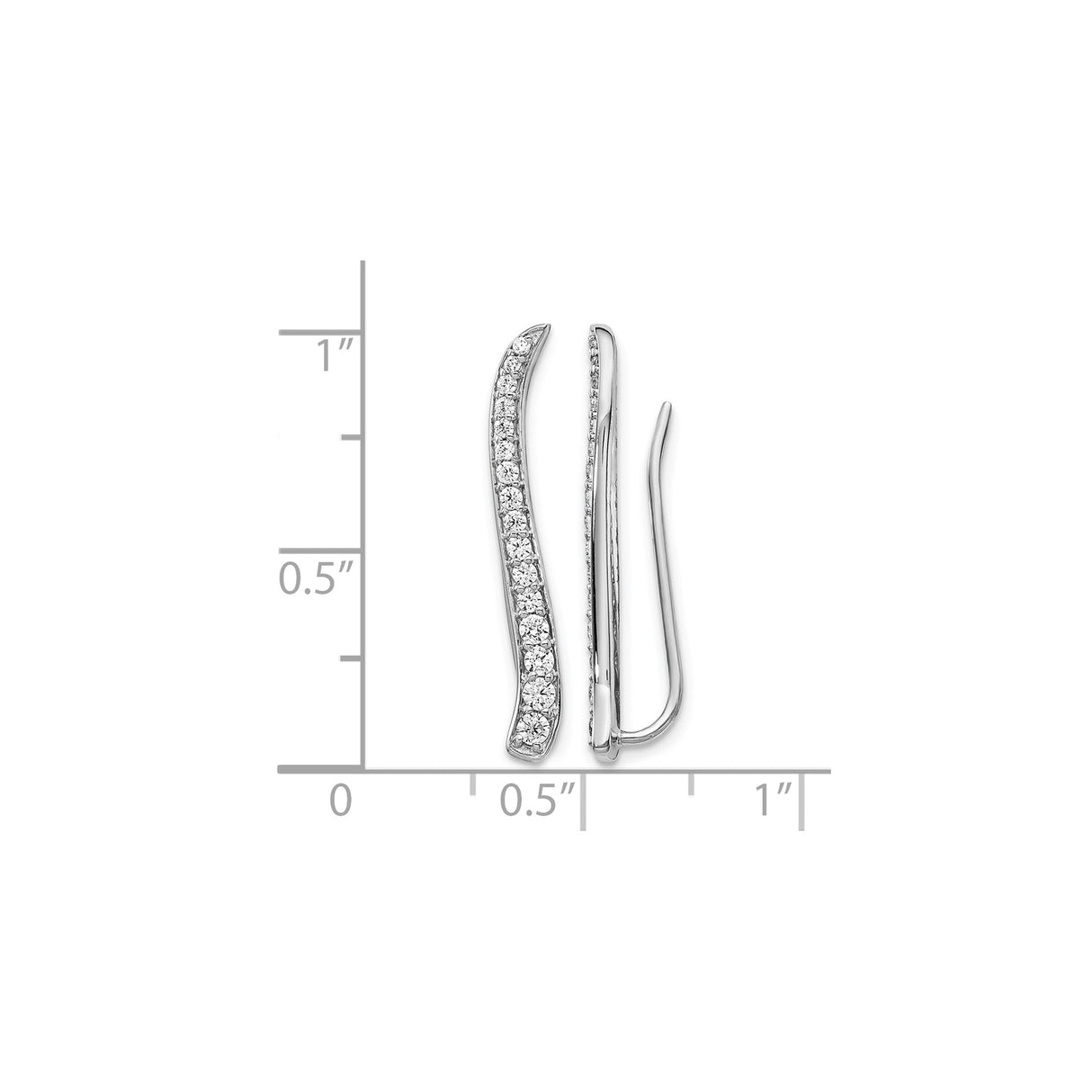 14k White Gold Diamond Ear Climber Earrings, Sleek Curved Modern Design for Women