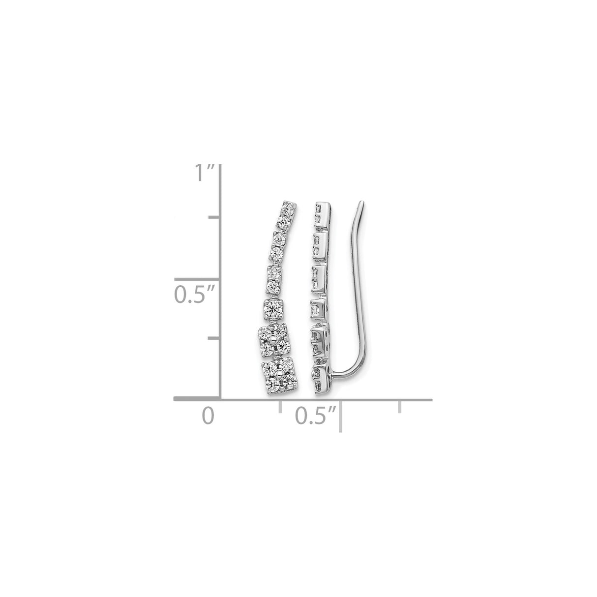 14k White Gold Diamond Ear Climber Earrings with Graduated Round and Square Stones