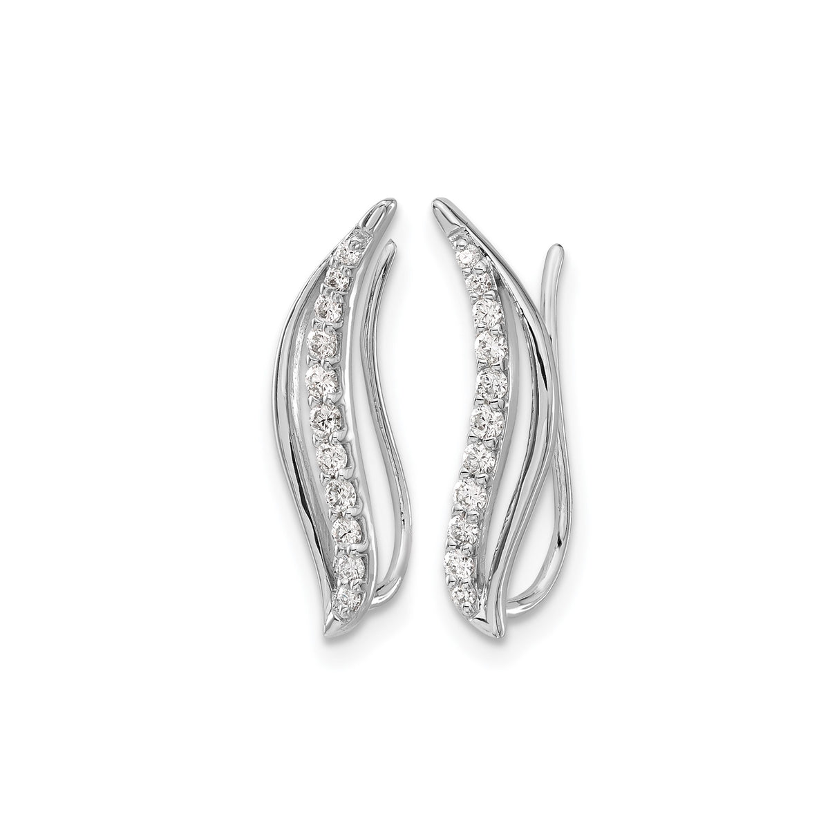10k White Gold Ear Climbers with Diamonds, Modern Curved Design for Women