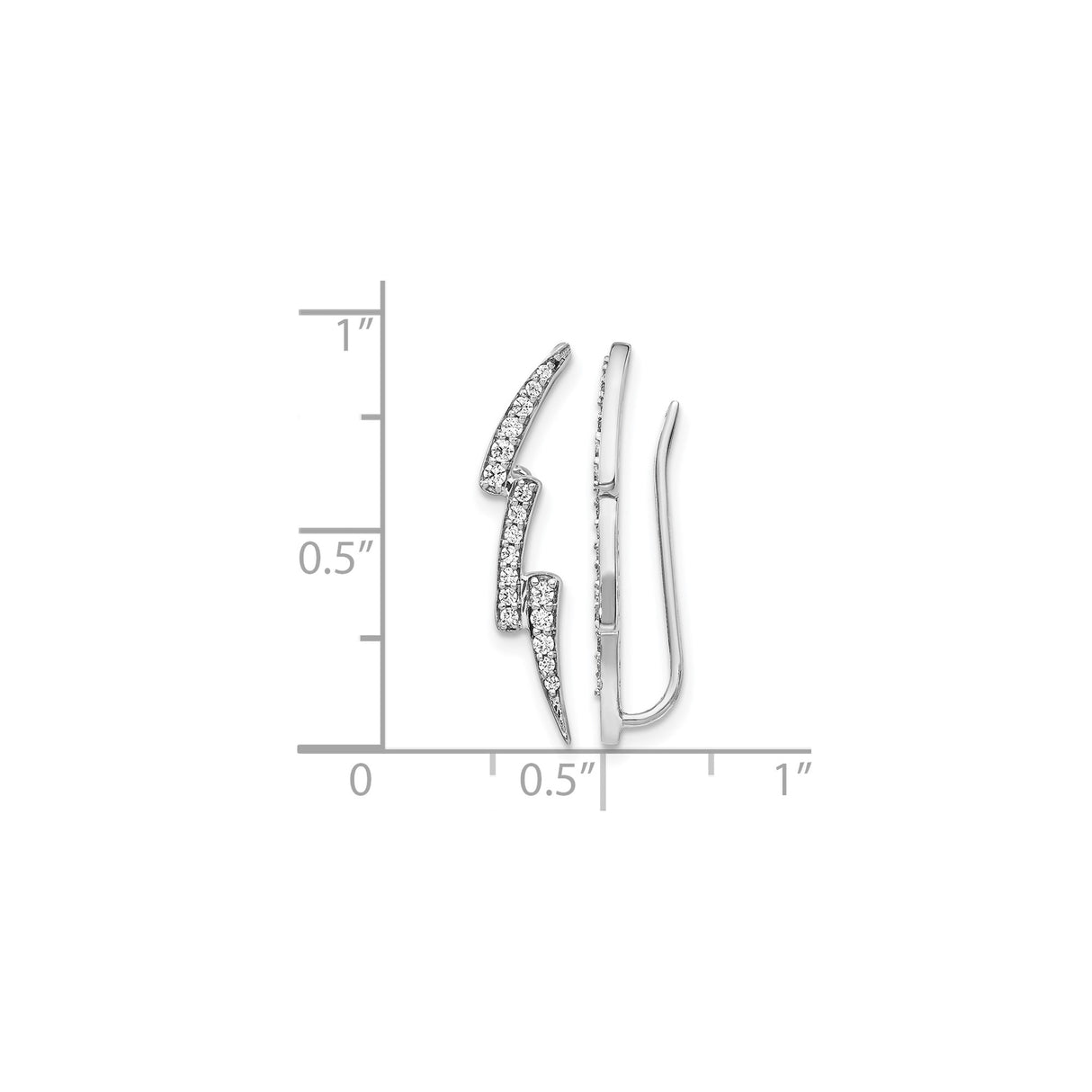 14k White Gold Lightning Bolt Climber Earrings with Diamond Accents, Modern Edgy Style
