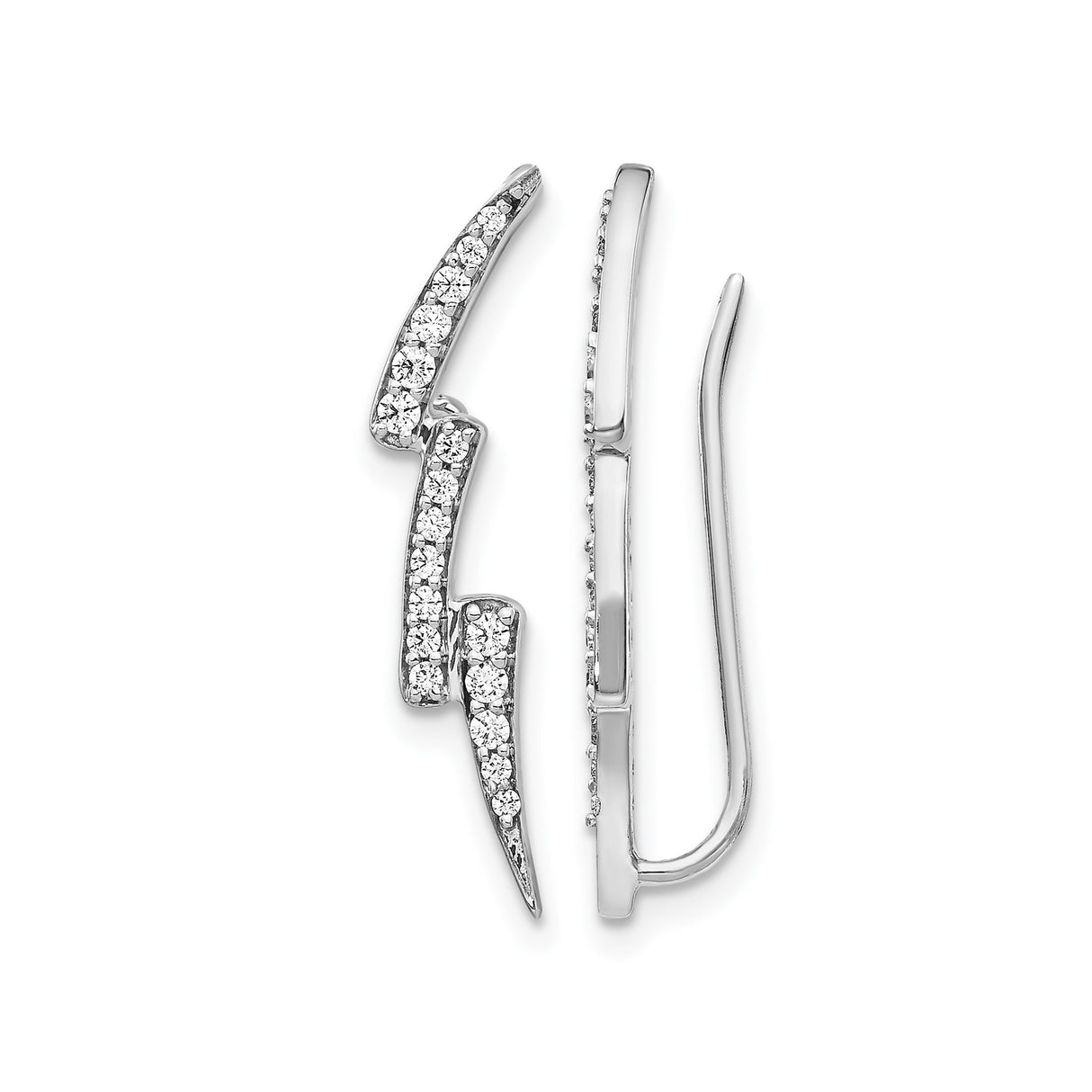 14k White Gold Lightning Bolt Climber Earrings with Diamond Accents, Modern Edgy Style