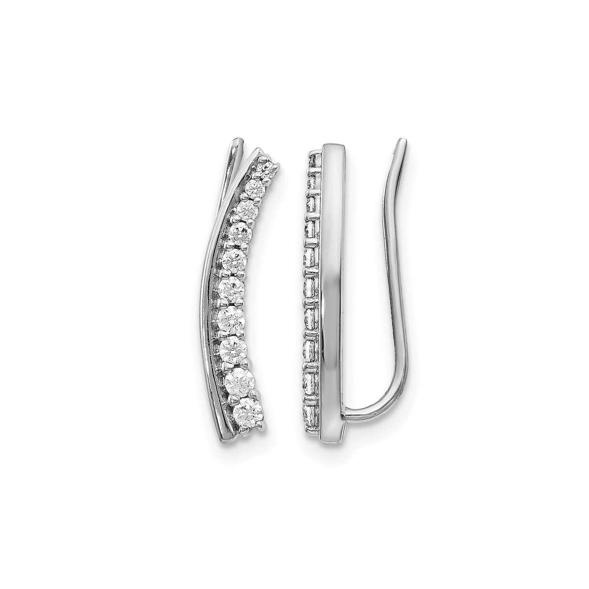 14k Yellow Gold Diamond Hoop Earrings, Curved Channel Set, Modern Polished Design
