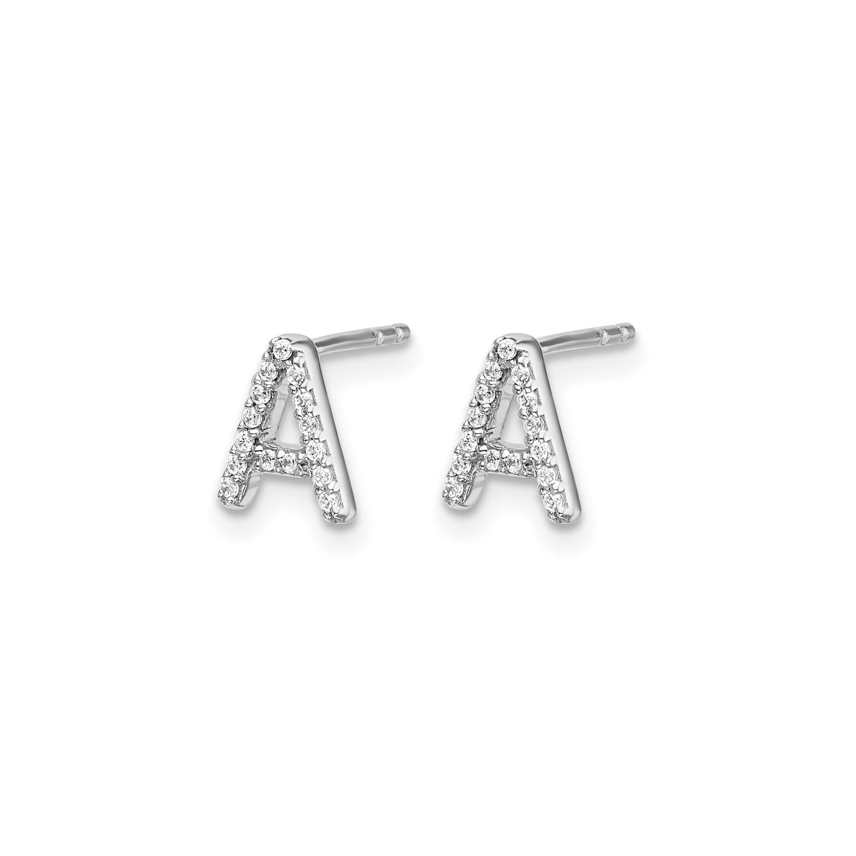 14k White Gold Diamond Cyrillic Letter Stud Earrings, Russian Alphabet Initial Jewelry