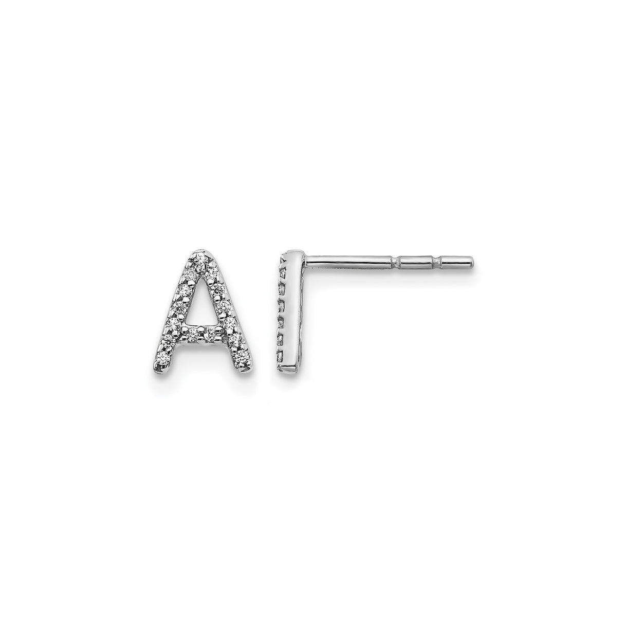 14k White Gold Diamond Cyrillic Letter Stud Earrings, Russian Alphabet Initial Jewelry