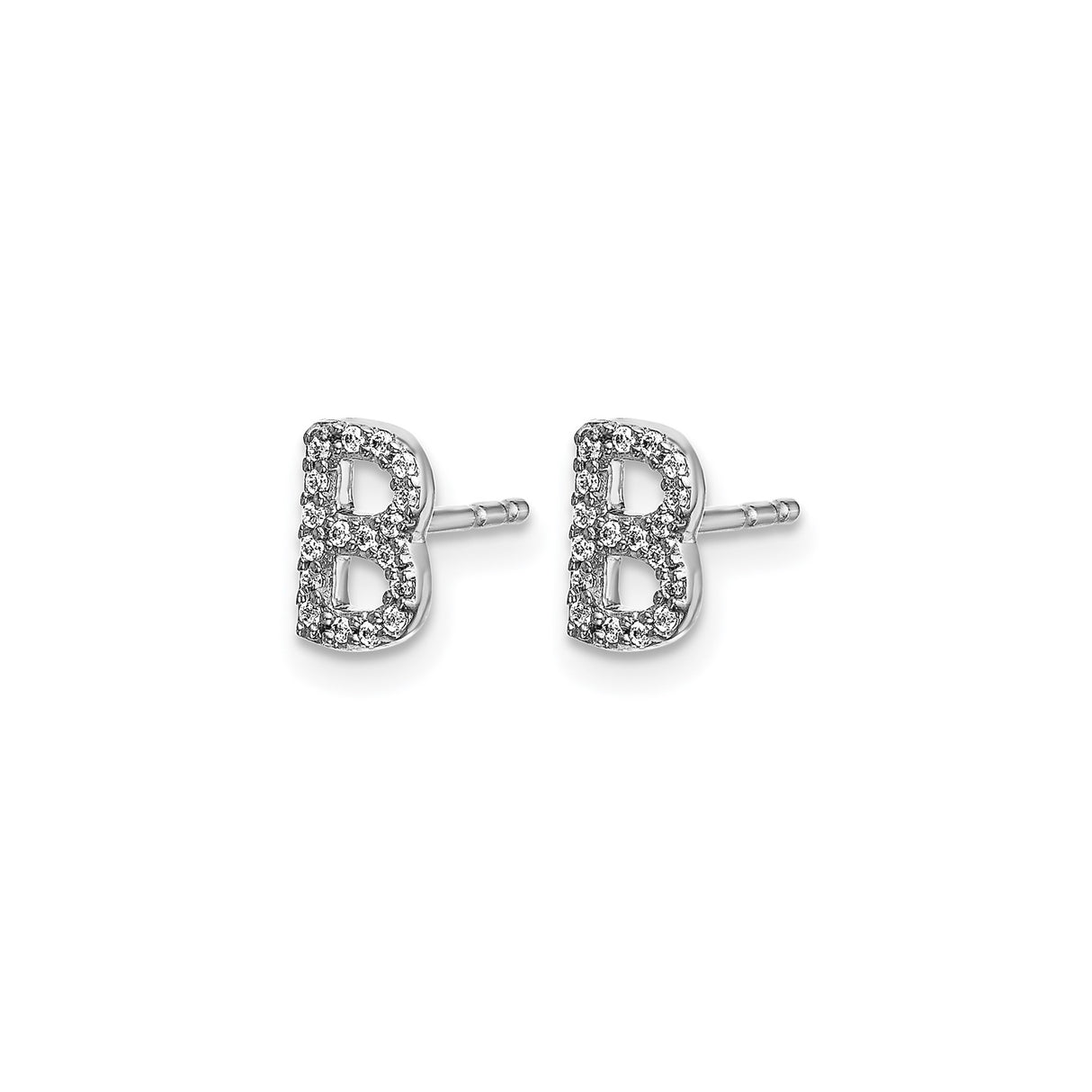 14k White Gold Letter B Stud Earring with Diamond Accent, Personalized Initial Jewelry