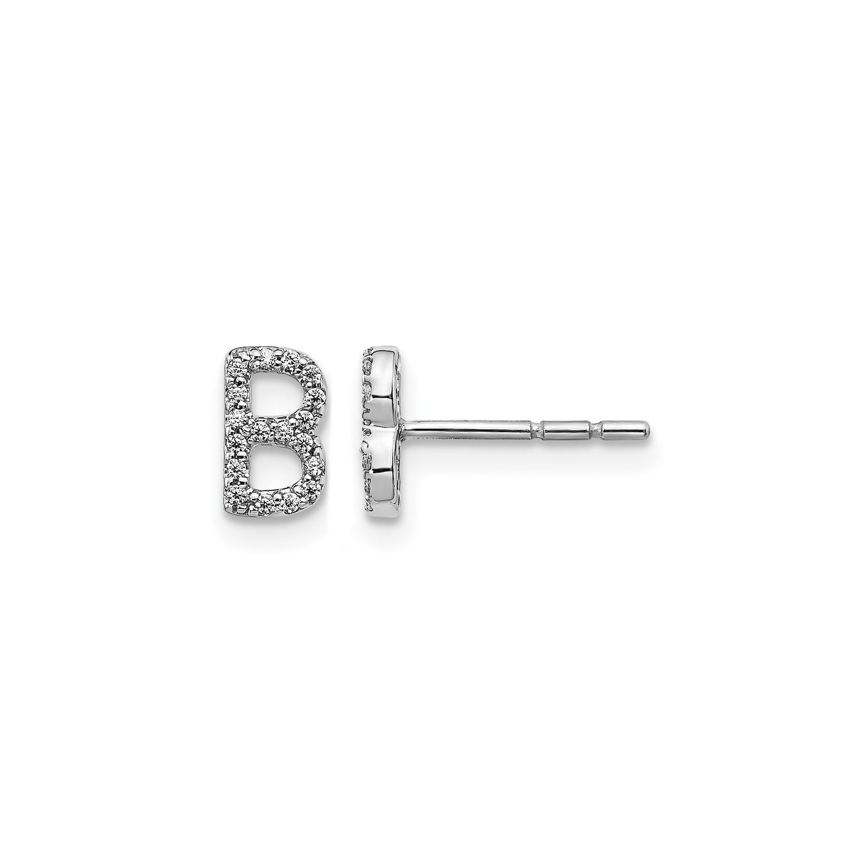 14k White Gold Letter B Stud Earring with Diamond Accent, Personalized Initial Jewelry
