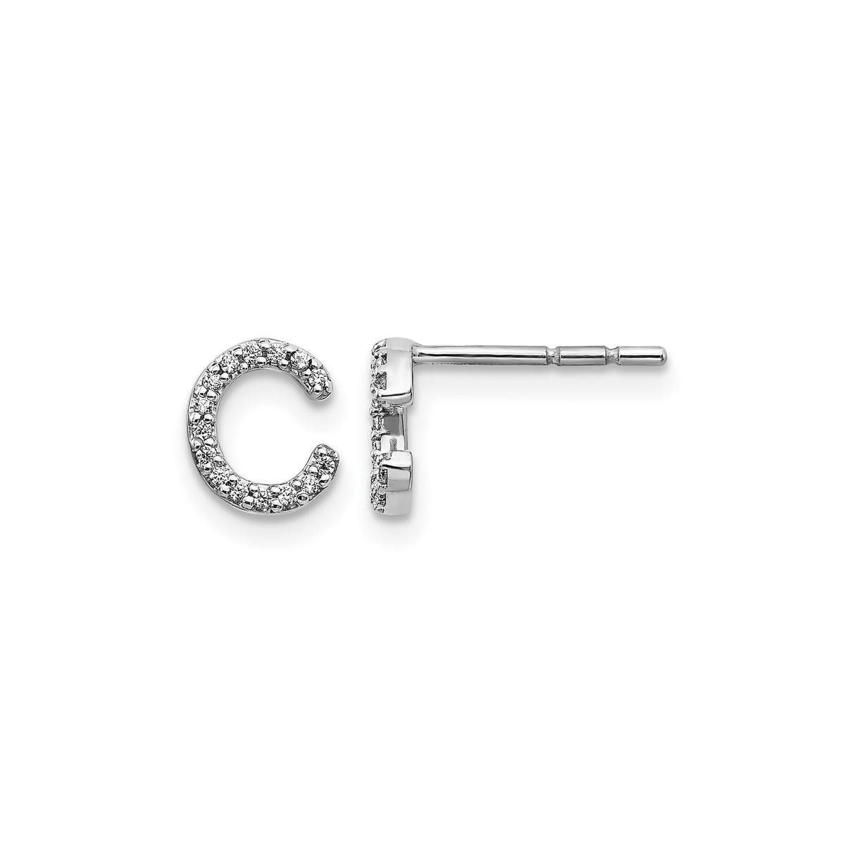 14k White Gold Letter C Diamond Stud Earrings, Script Initial Alphabet Jewelry for Women