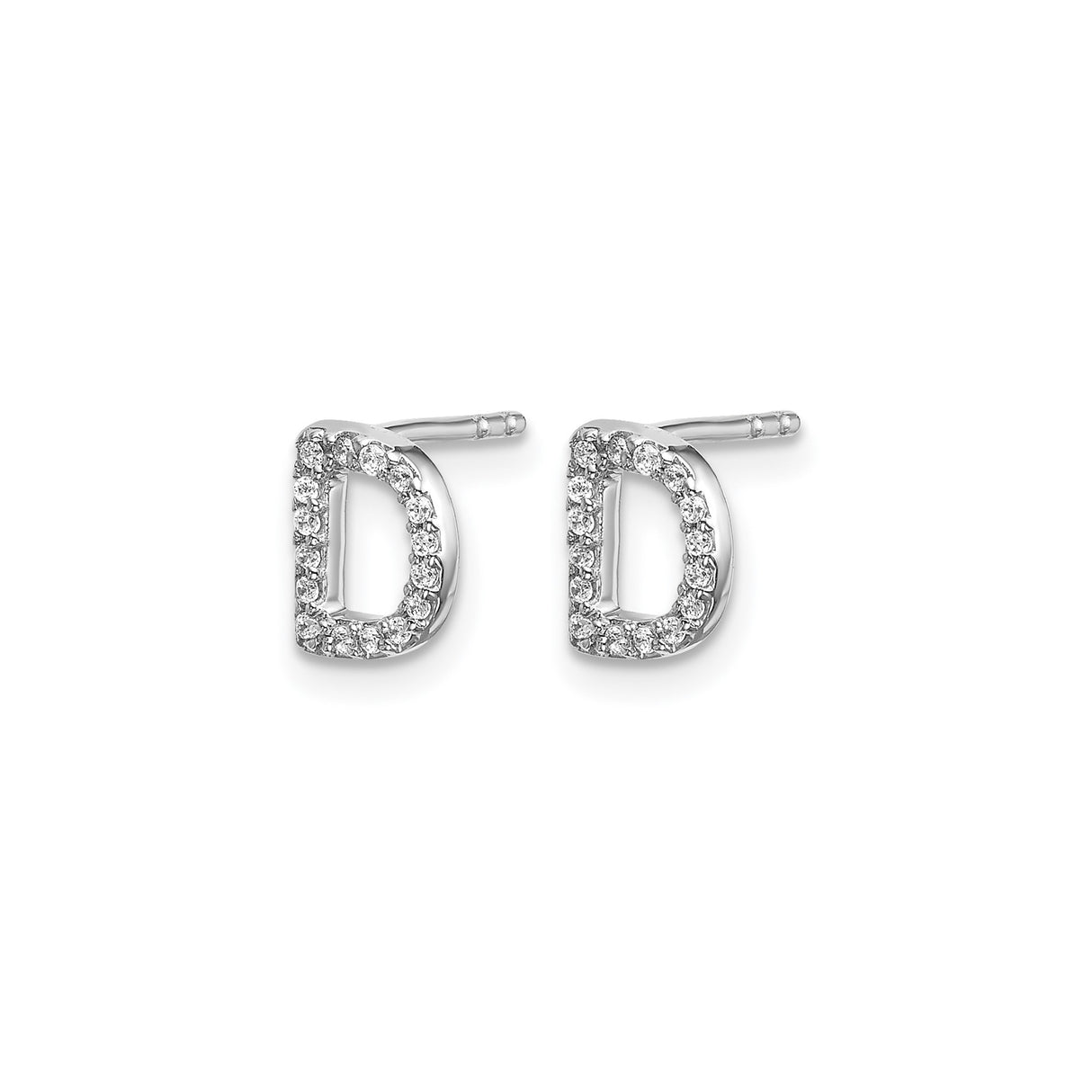 14k White Gold Diamond Initial D Stud Earrings, Alphabet Letter Design for Women
