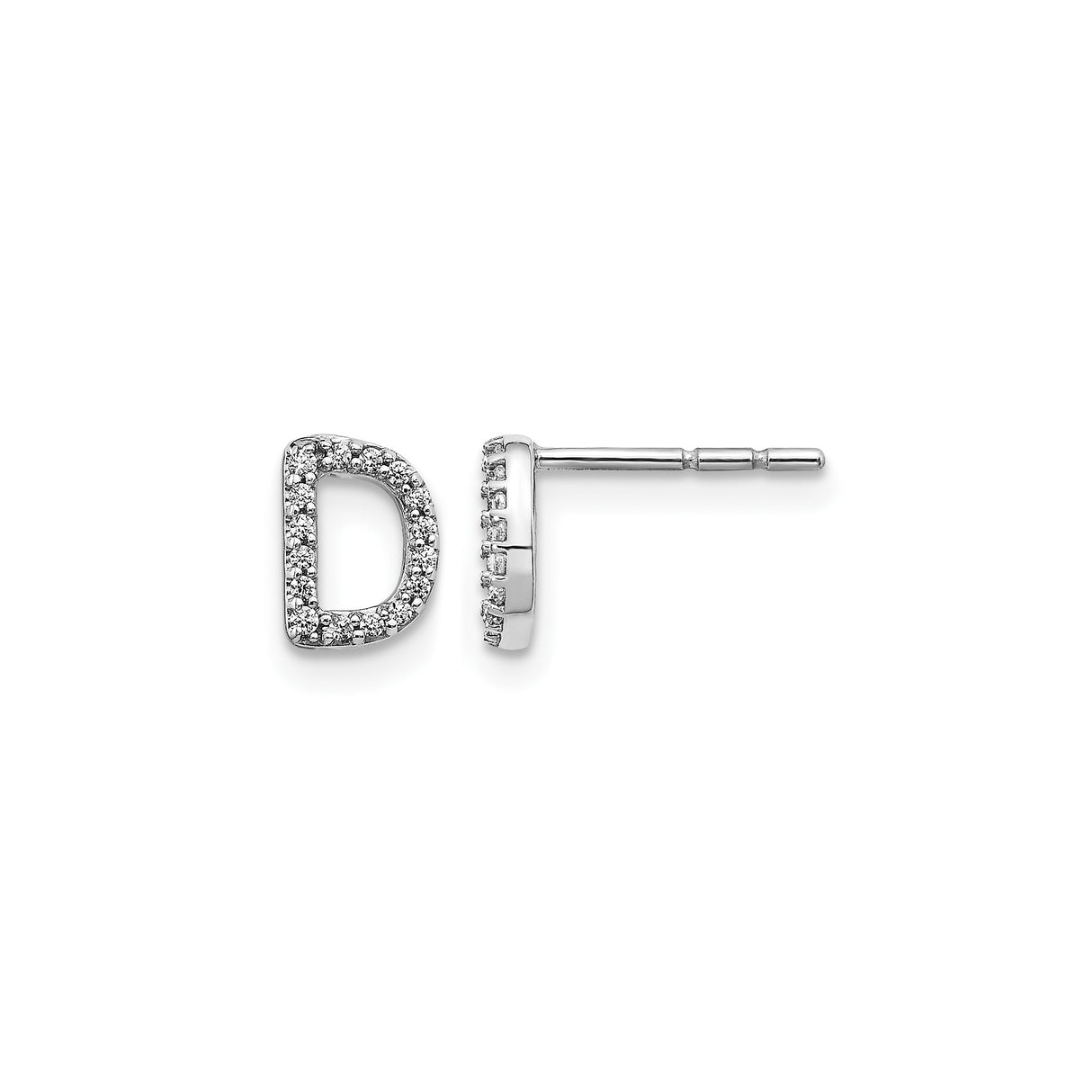 14k White Gold Diamond Initial D Stud Earrings, Alphabet Letter Design for Women