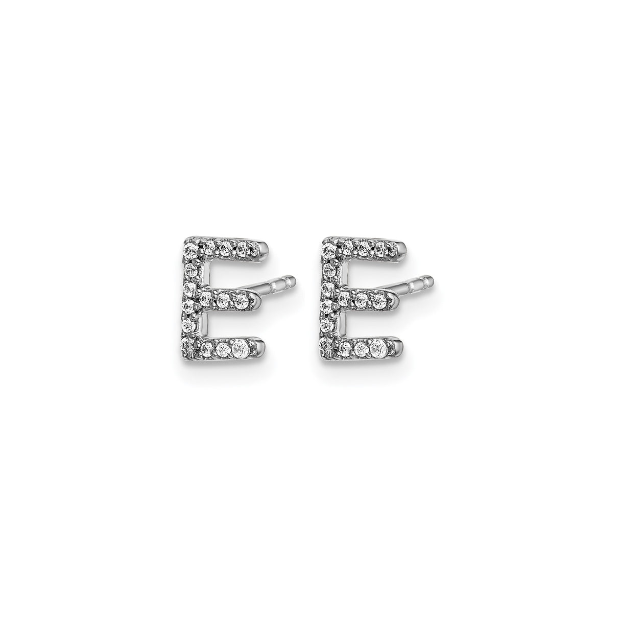 14k White Gold Diamond Initial Earring Stud, Pavé Letter E, Dainty Monogram Jewelry for Women