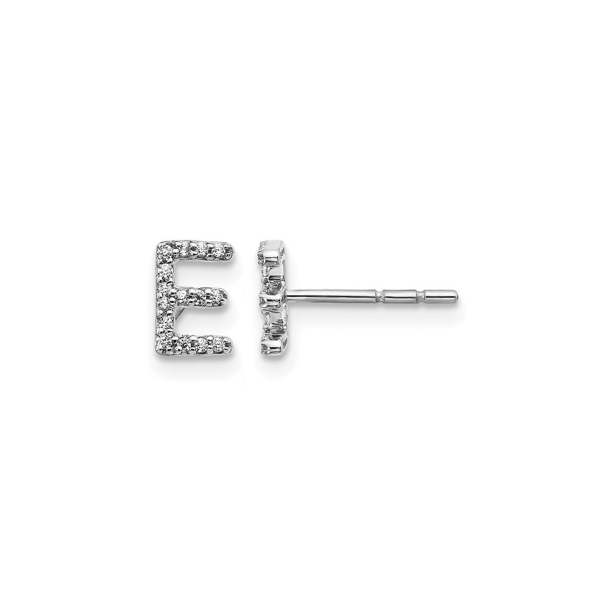 14k White Gold Diamond Initial Earring Stud, Pavé Letter E, Dainty Monogram Jewelry for Women