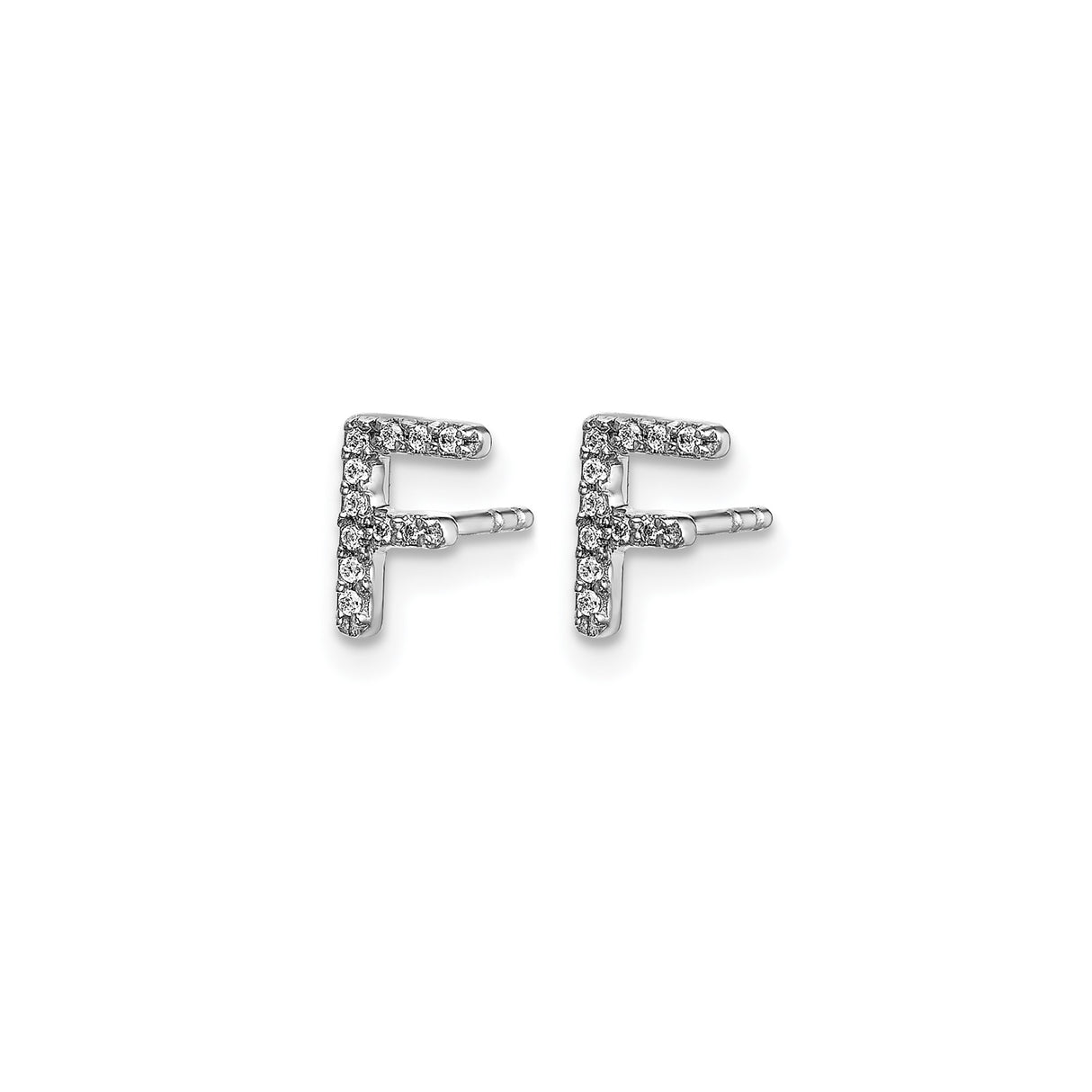 14k White Gold Letter F Diamond Stud Earring, Dainty Initial Jewelry