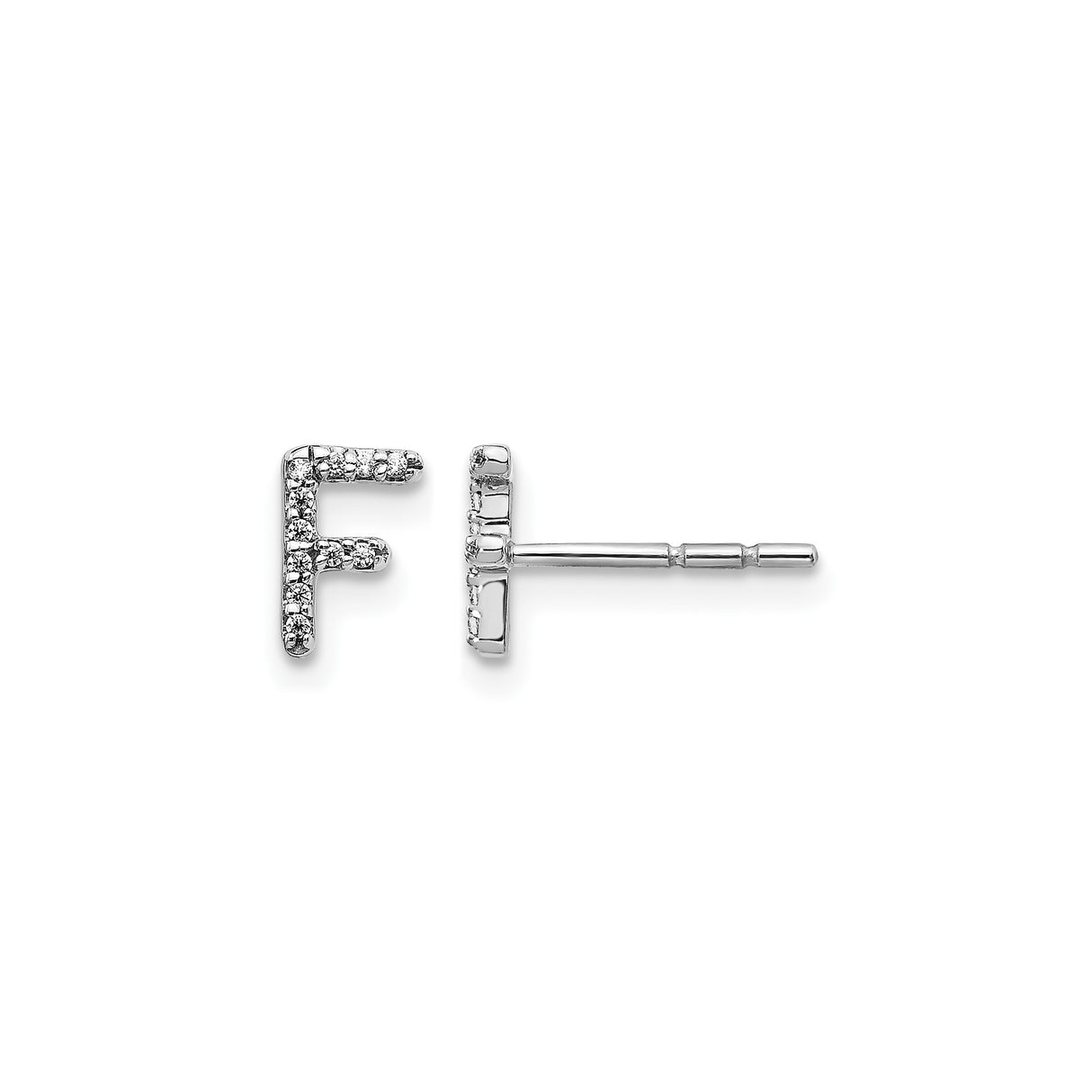 14k White Gold Letter F Diamond Stud Earring, Dainty Initial Jewelry
