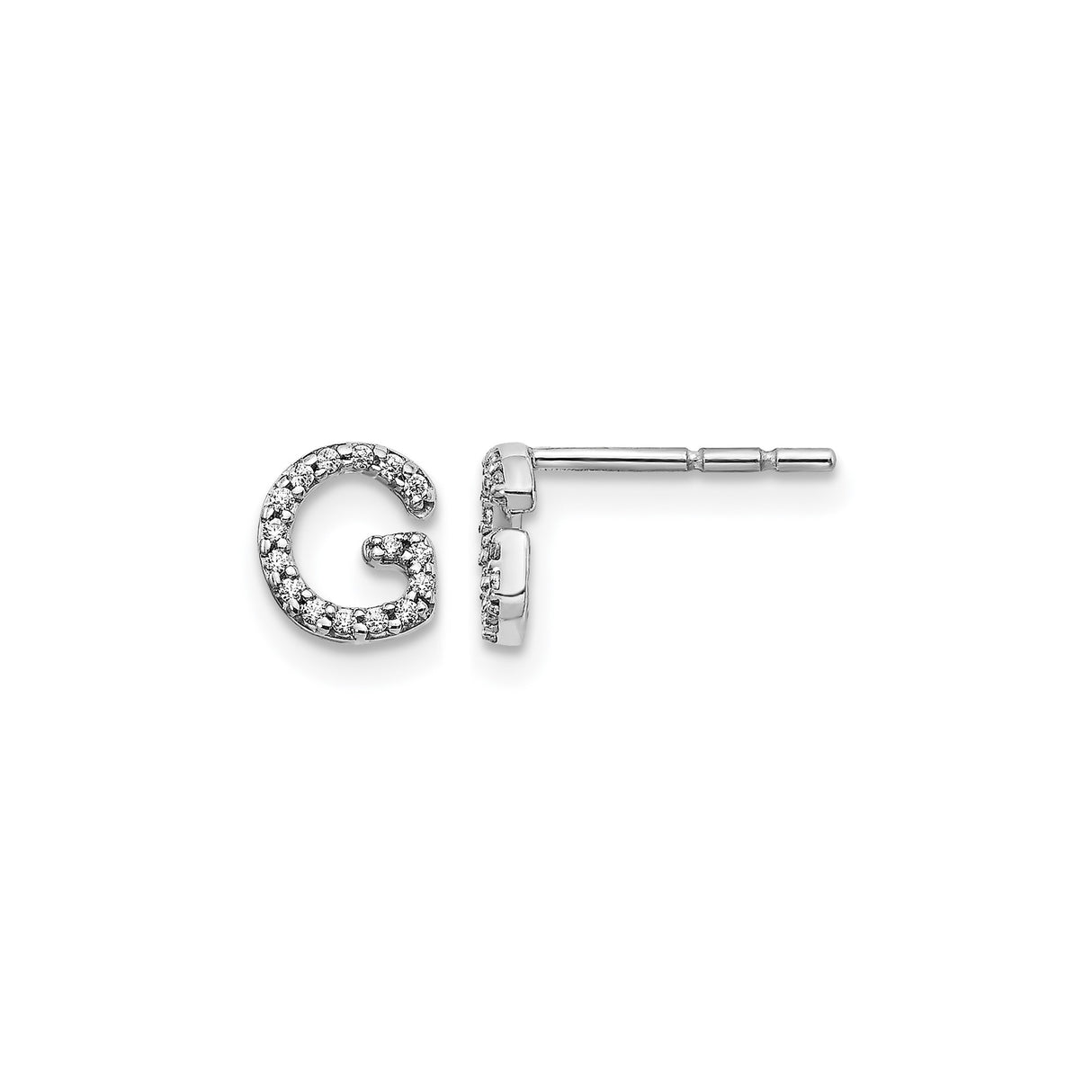 14k White Gold Diamond Letter G Stud Earrings, Dainty Alphabet Jewelry for Women