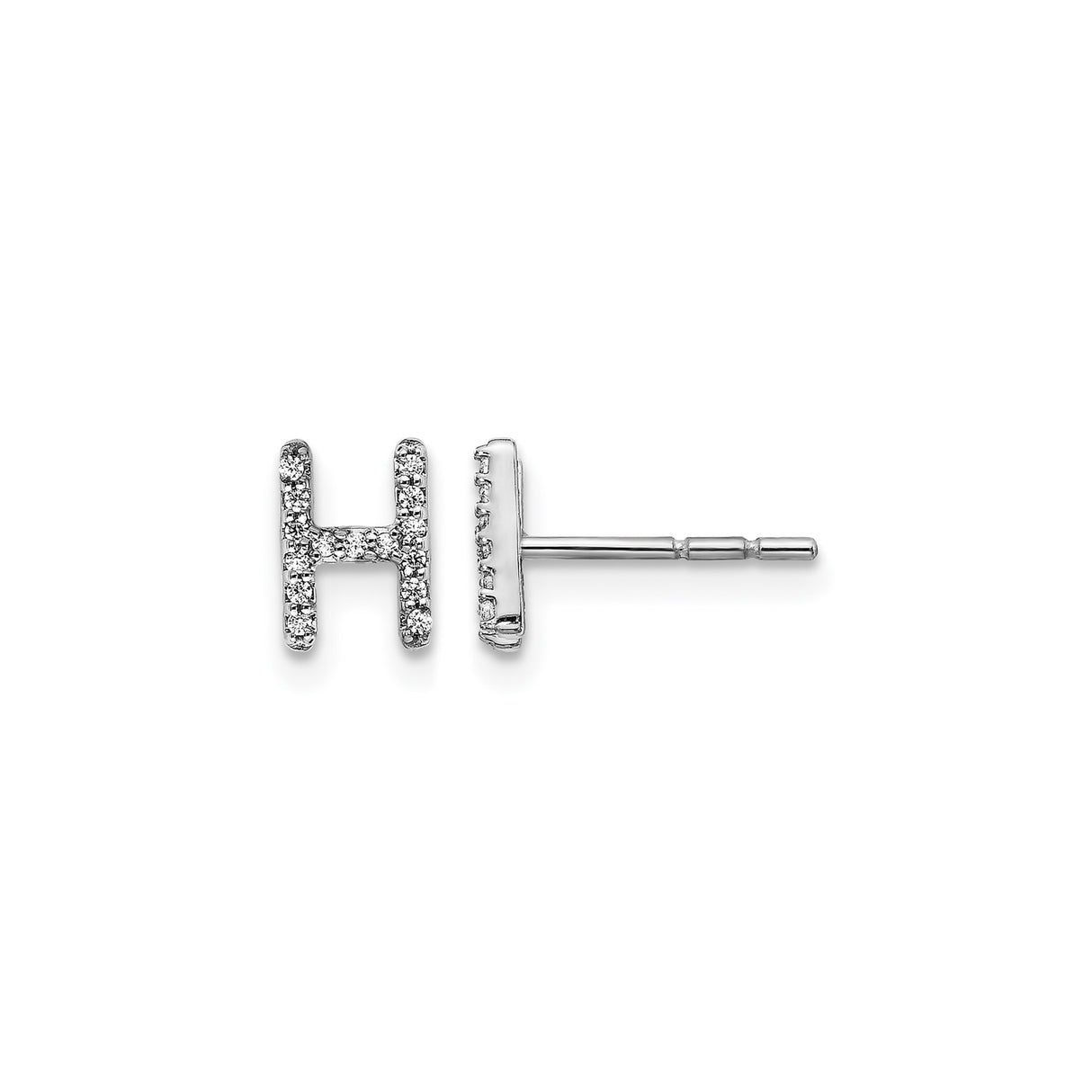 14k White Gold Stud Earring with Pavé Diamond Letter H, Monogram Initial Design