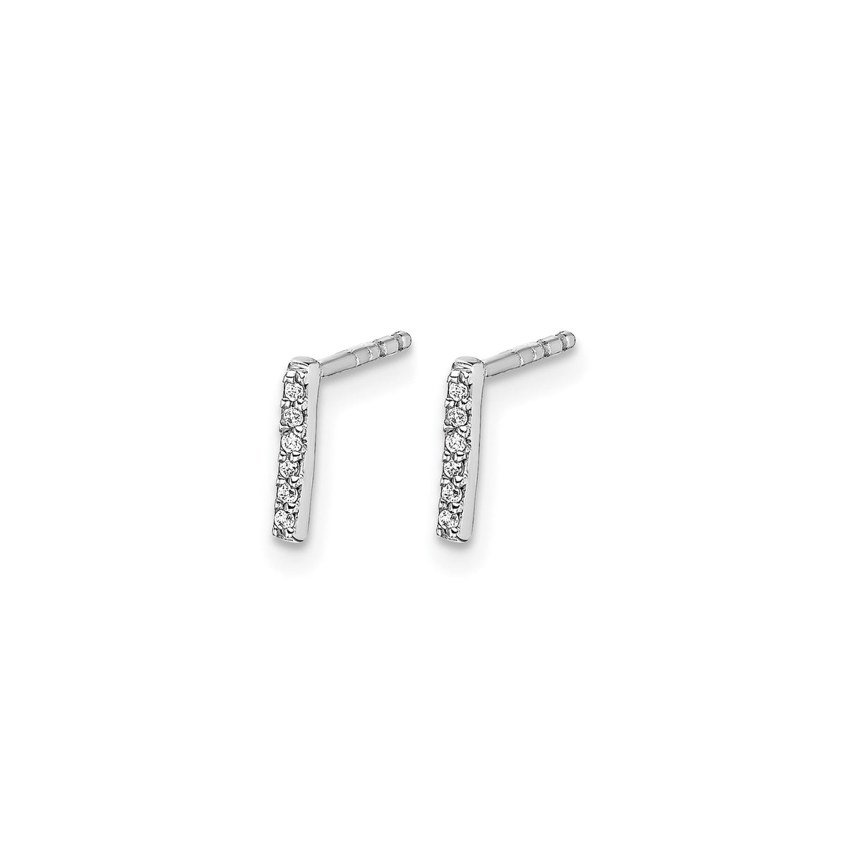 14k White Gold Bar Stud Earrings with Pavé Diamonds, Slim Vertical Design