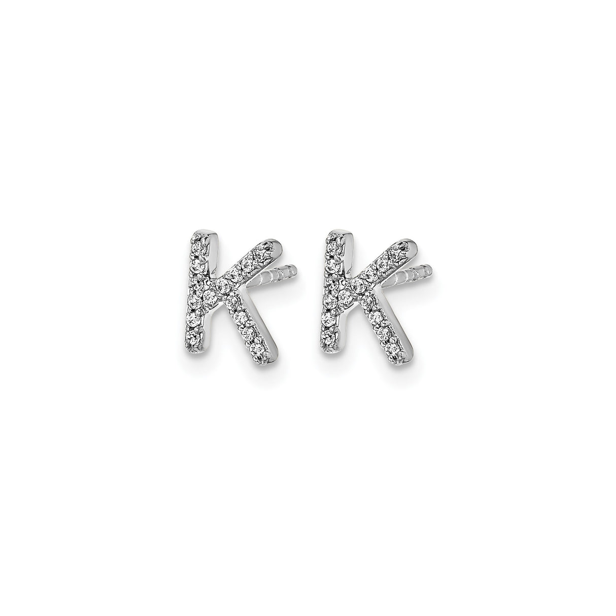 14k White Gold Diamond Initial K Stud Earring, Dainty Letter Design for Women