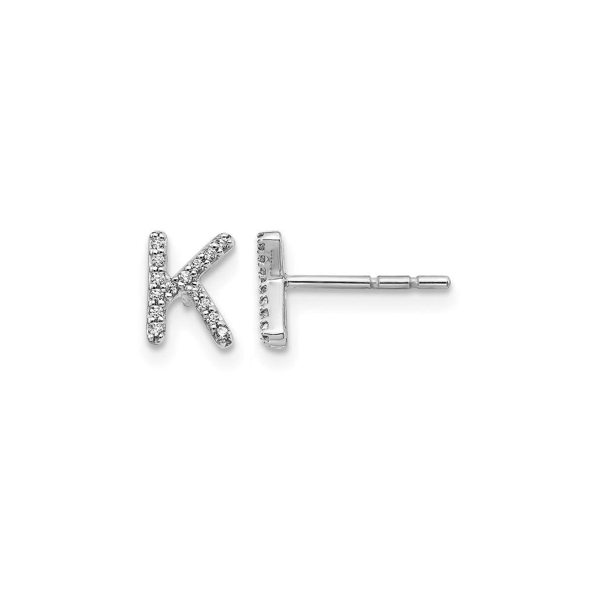 14k White Gold Diamond Initial K Stud Earring, Dainty Letter Design for Women