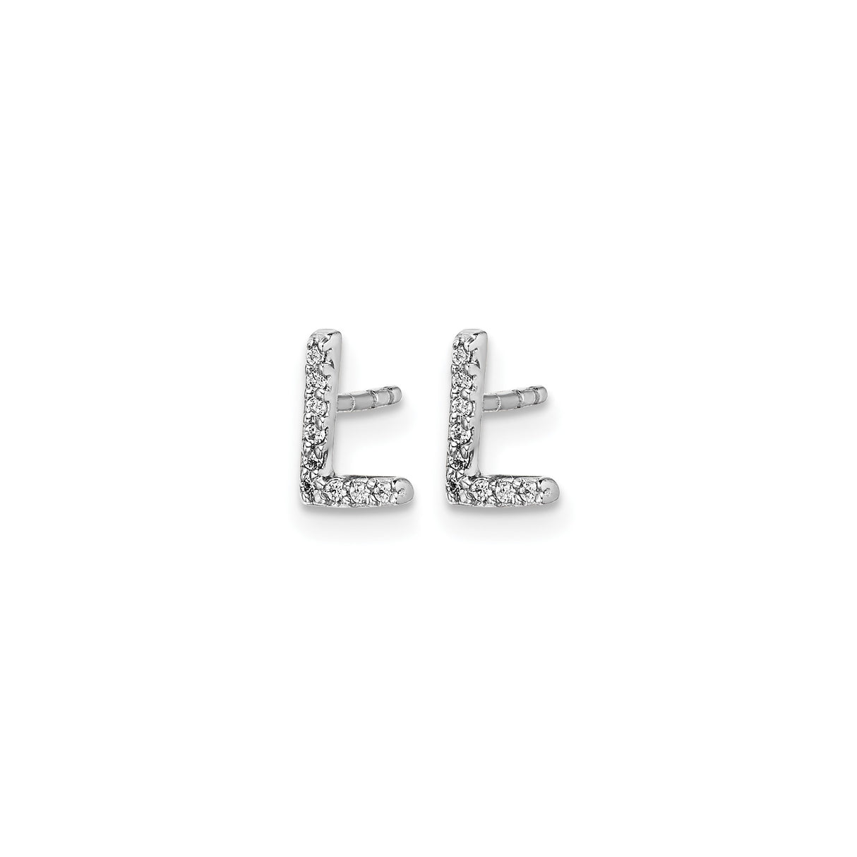 14k White Gold L Initial Diamond Stud Earrings, Block Letter Alphabet Design