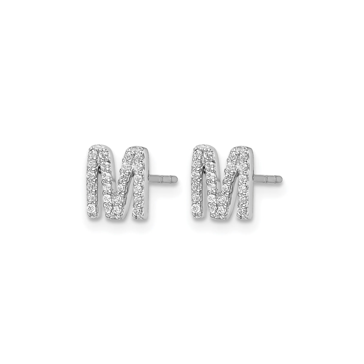 14k White Gold Initial M Diamond Stud Earring, Dainty Alphabet Jewelry for Women